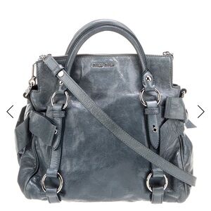 MIU MIU VITELLO LUX LEATHER medium GREY BOW SATCHEL